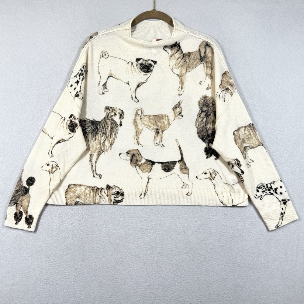 Pilcro Anthropologie Cashmere Sweater Womens Small Alani Mock Neck Dog Print